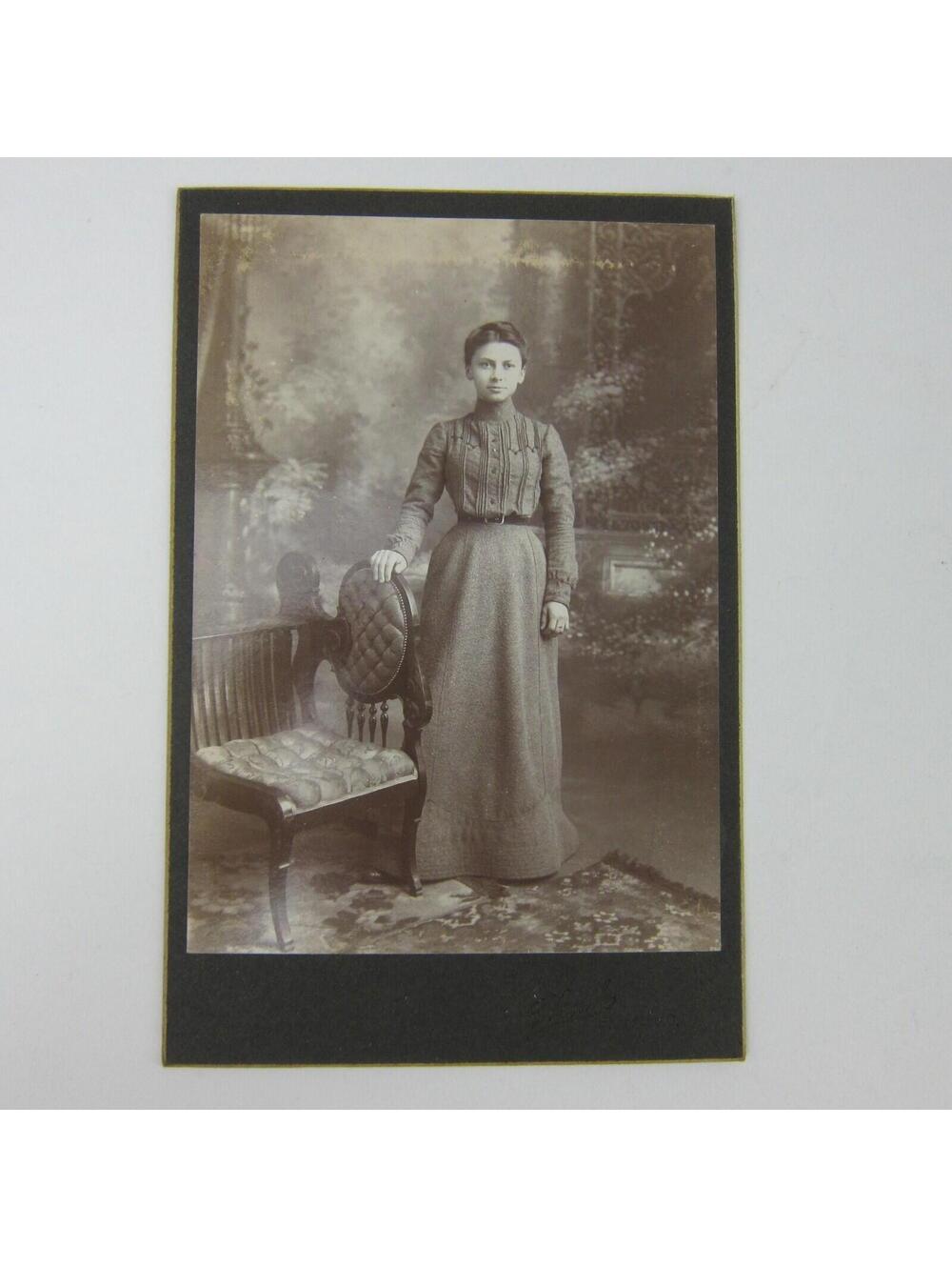Cabinet Card Photograph Beautiful Young Lady Stands by Chair Antique c 1900